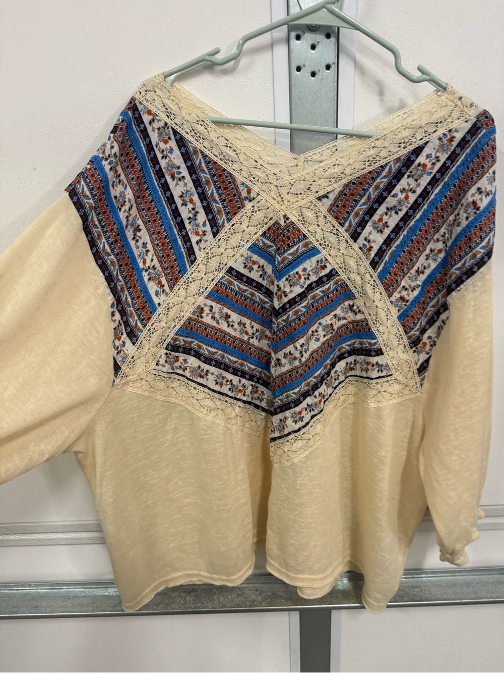 ODDY Cream Lace and Multicolor Floral Boho Top